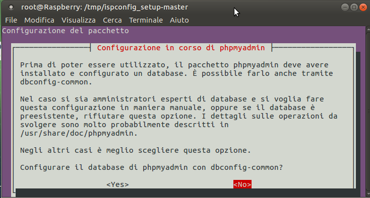 Ispconfig installazione raspberry pi3 ubuntu mate - Configure database for PhpMyAdmin with dbconfig-common gui
