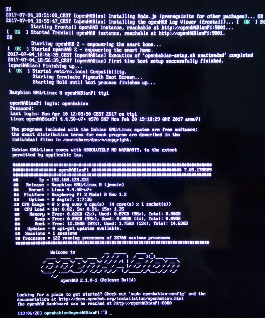 installazione openhabianpi avviato RaspBerryPi3 ciaobit.com
