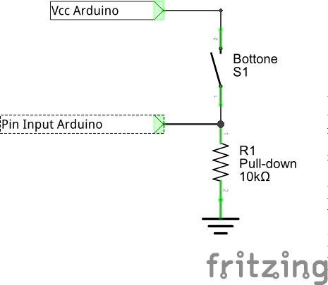 Resistenza di pull-down connessa ad Arduino